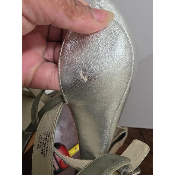 Velvet ANGEL Metallic Silver & Olive Green Strappy High Heel Sandals Buckle Clos - Picture 14 of 14